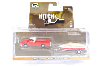 DODGE D-100 пикап с прицепом и лодкой (1967), Red/White