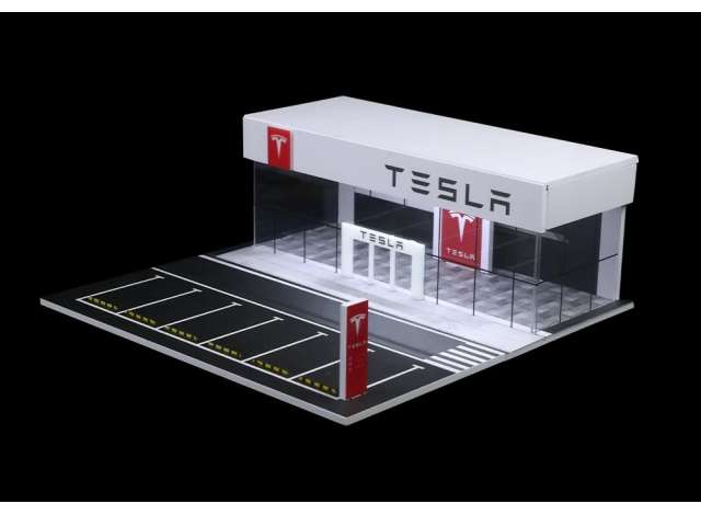 Diorama *Tesla show room with light*, white/black/red