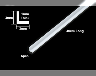 Пластиковые уголки длина 40 см, сторона 3 мм, толщна стенки 1мм, (6шт), полистирин