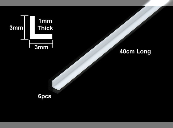 Пластиковые уголки длина 40 см, сторона 3 мм, толщна стенки 1мм, (6шт), полистирин