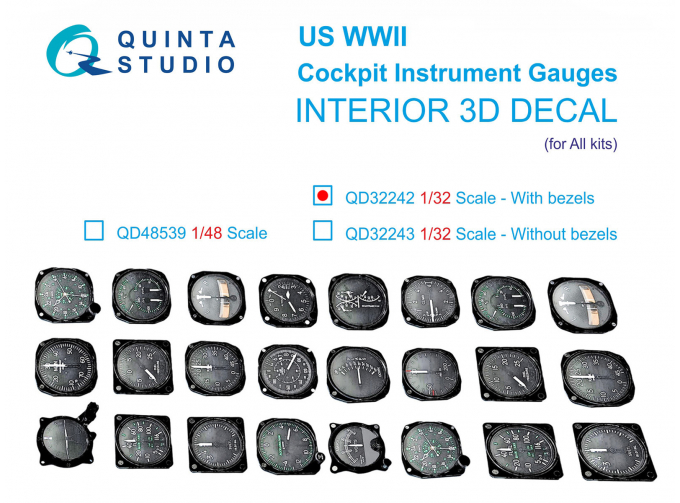 3D Декаль Авиационные приборы США, 1930-50гг (с корпусами) (для всех моделей)