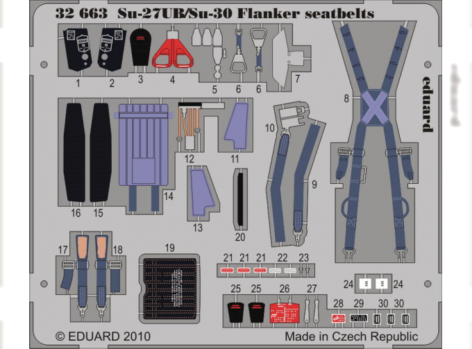 Фототравление привязные ремни Su-27UB/Su-30 Flanker seatbelts