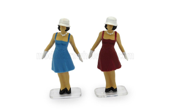 Набор из двух фигурок женщины 60 х годов, синий, красный