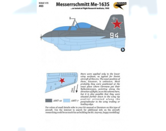 Декаль Messerrschmitt Me-163S. As tested at Flight Research Institute, 1945