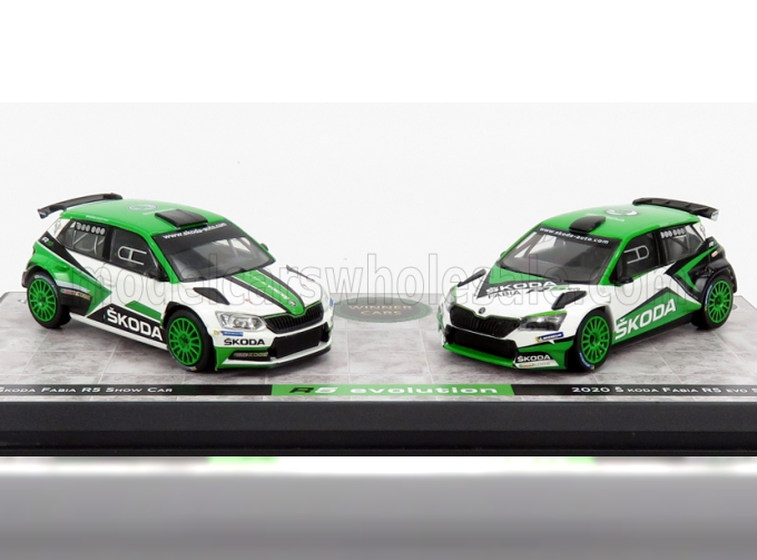 SKODA Set 2x Fabia R5 Evo N 0 Showcar (2017) + Fabia R5 Evo N 0 Showcar 2020, Green White