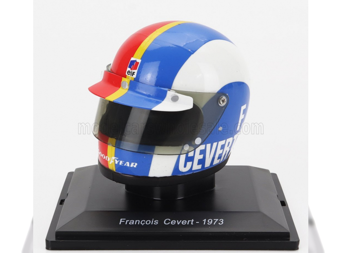 HELMET F1 Casco - Tyrrell 006 Team Elf Tyrrel N6 Season (1973) Francoise Cevert, White Blue Red Yellow