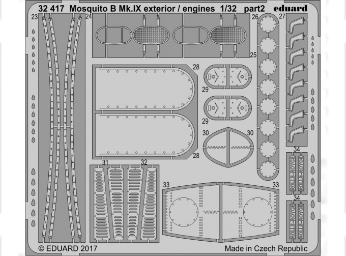 Фототравление для Mosquito B Mk. IX экстерьер / двигатели