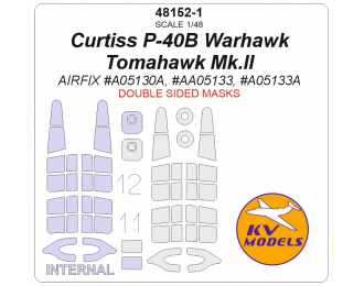 Маска окрасочная двухсторонняя Curtiss P-40B Warhawk / Tomahawk Mk.II (AIRFIX #A05130A, #AA05133, #A05133A) + маски на диски и колеса