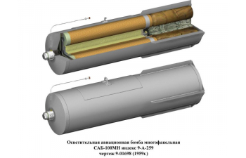 CАБ-100МН (6шт.) /осветительная авиабомба калибра 100 кг./ для моделей самолетов Су-17, Су-24, Су-25, Су-27, Су-30, МиГ-21, Миг-23, МиГ-27, Миг-29 и Як-38, Як-130 1/48