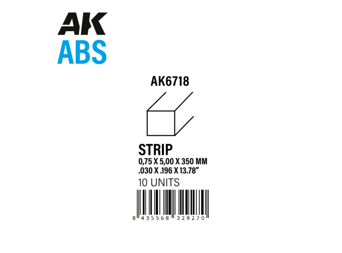 Полоски 0.75 x 5.00 x 350 мм – АБС пластик (10 штук)