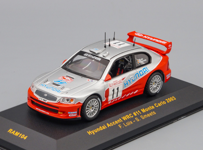 HYUNDAI ACCENT WRC #11 F.LOIX-S.SMEETS Rally Monte-Carlo 2003, silver / red