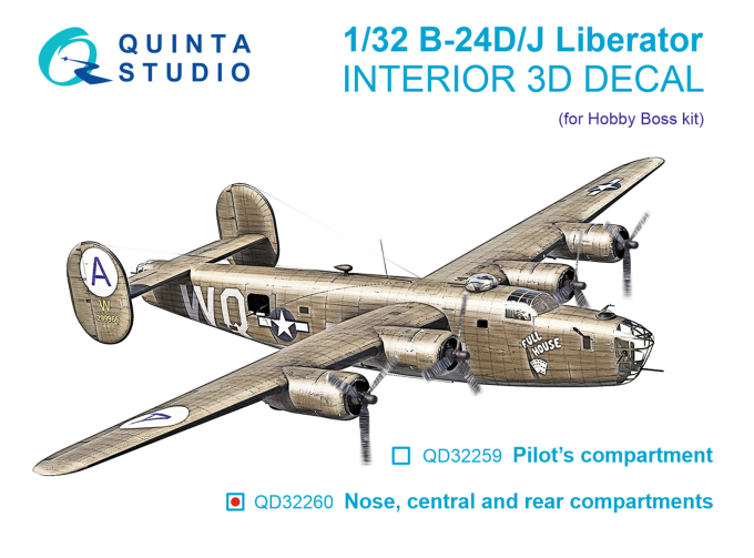3D Декаль интерьера кабины B-24D/B-24J Liberator: носовой, центральный и задний отсеки (Hobby Boss)