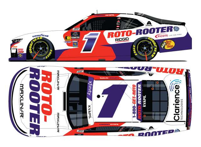 Chevrolet #1 Carson Kvapil *Roto-Rooter*, white/red/blue 2025