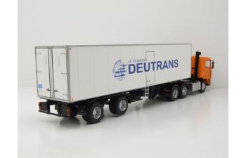 VOLVO F12 Truck With Trailer Deutrans 1980, orange / white