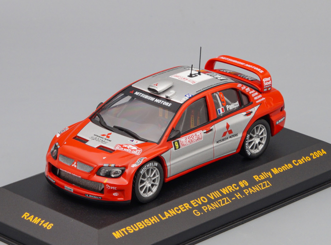 MITSUBISHI Lancer EvoVIII WRC #9 G.PANIZZI-H.PANIZZI Rally Monte Carlo 2004, red / silver