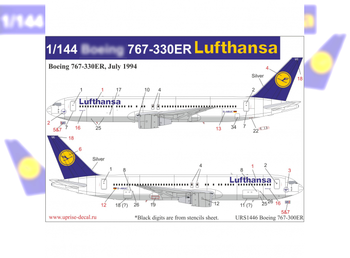 Декаль для 767-300ER Lufthansa с тех. надписями