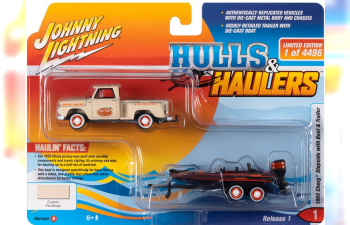 CHEVROLET Stepside Pick-up With Trailer And Boat 1965, Beige Black