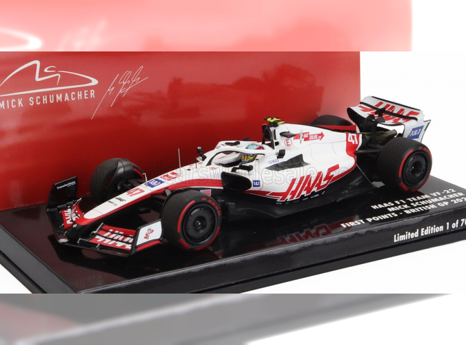 HAAS F1 Vf-22 Ferrari Team Haas №47 8th (first Points) Silverstone British Gp (2022) Mick Schumacher, White Black Red