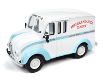 Divco Delivery Highland Hills Dairy (1950), gloss white with light blue fenders & blue stripe
