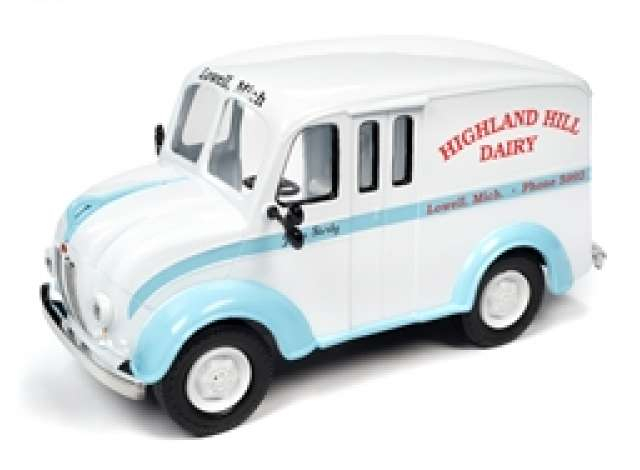 Divco Delivery Highland Hills Dairy (1950), gloss white with light blue fenders & blue stripe