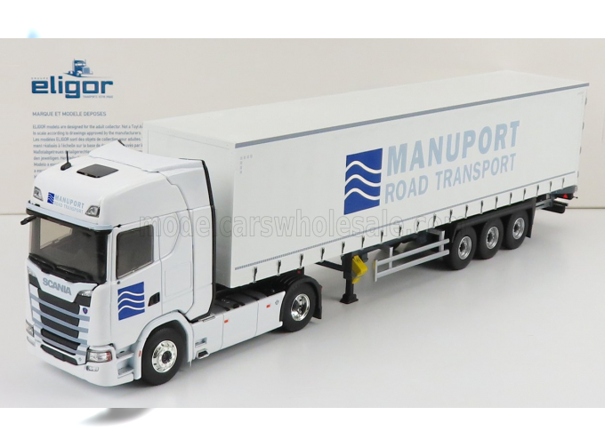 SCANIA S500 V8 TRUCK TELONATO MANUPORT TRANSPORTS (2018), WHITE BLUE