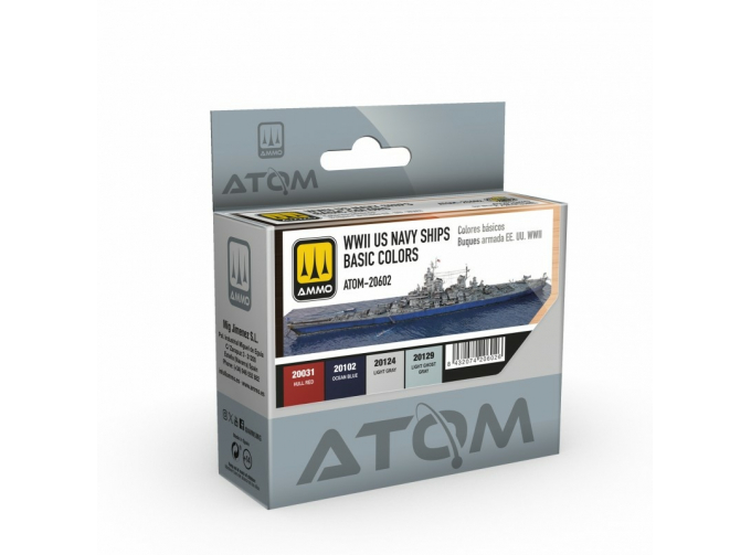 Набор красок ATOM Основные цвета кораблей ВМС США времён 2МВ / WWII US Navy Ships Basic Colors (4 шт.)