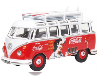 VOLKSWAGEN T1 Samba Bus "Coca-Cola" с доской для серфинга 1970