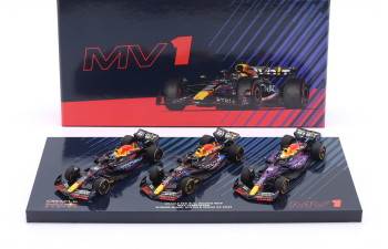 RED BULL F1 Set 3x Rb19 Team Oracle Red Bull Racing №1 World Champion Winner Miami - Las Vegas - Austin Usa Gp (2023) Max Verstappen, Matt Blue