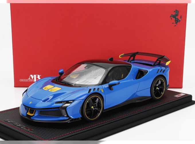 FERRARI Sf90 Xx Stradale (2024) - Con Vetrina - With Showcase, Azzurro Dino - Blue Yellow Black