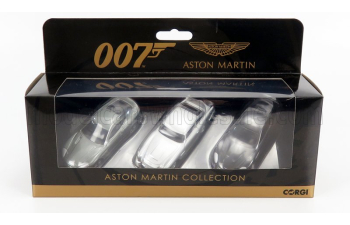 ASTON MARTIN Set 3x 007 James Bond - Db5 1965 Goldfinger - V12 Vanquish Die Another Day La Morte Puo' Attendere - Dbs 2008 Casino Royale, Grey Silver