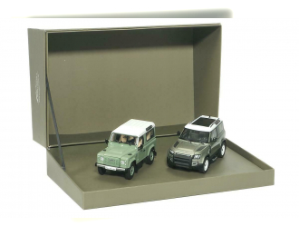 2 CAR SET - LAND ROVER DEFENDER 90 - GREEN - 2015 / DEFENDER 90 - PANGEA GREEN - 2020