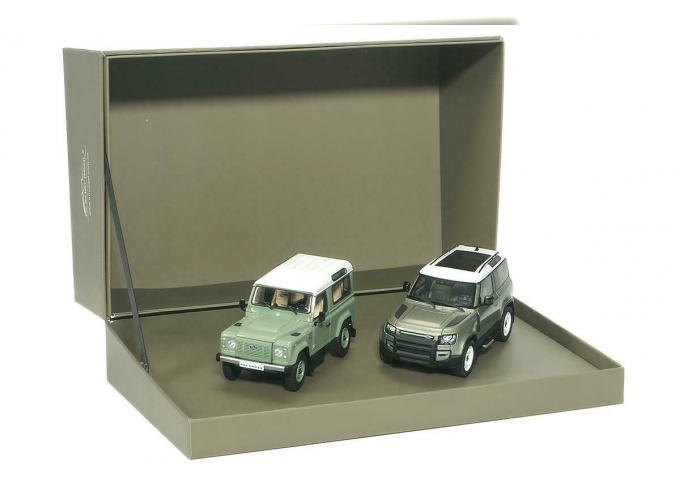 2 CAR SET - LAND ROVER DEFENDER 90 - GREEN - 2015 / DEFENDER 90 - PANGEA GREEN - 2020