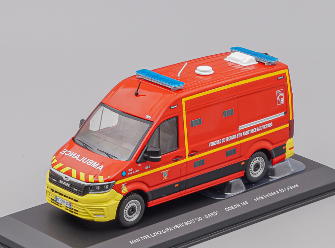 MAN Tge L2h2 Gifa Vsav Sdis 30 Gard Vehicule De Secours Et D'assistance Aux Victimes Sapeurs Pompiers (2020), red / yellow