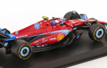 FERRARI F1 Sf-24 Team Scuderia Ferrari №55 5th Miami Gp (2024) Carlos Sainz - With Pilot And Showcase, Red Black Light Blue