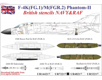 Декаль F-4K/M British Phantom-II (FG.1/FGR.2), тех. надписи, FFA (удаляемая лаковая подложка)