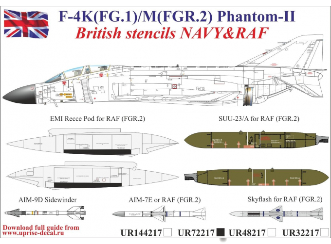 Декаль F-4K/M British Phantom-II (FG.1/FGR.2), тех. надписи, FFA (удаляемая лаковая подложка)