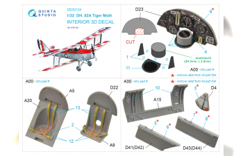 3D Декаль интерьера кабины DH 82A Tiger Moth (ICM)