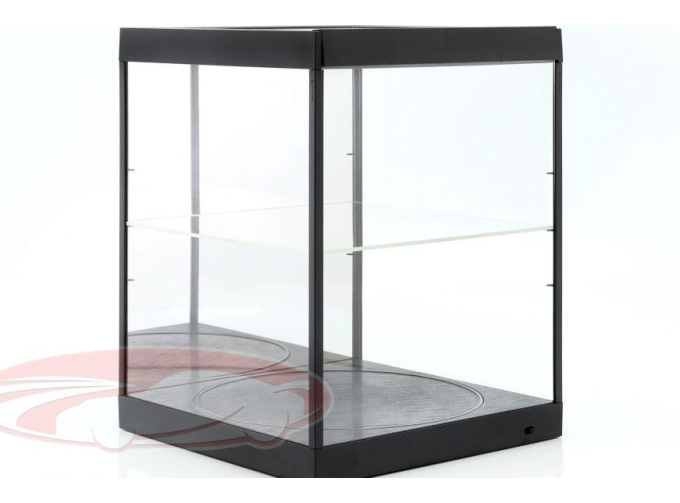 Вращающаяся витрина со светодиодной подсветкой и зеркалом для модели в масштабе 1:18, черный 