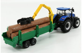 NEW HOLLAND T7.315 Tractor + Tree Forwarder And Wood, Blue Green Wood