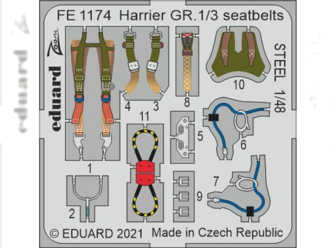 Фототравление для Harrier GR.3, ремни безопасности СТАЛЬНЫЕ