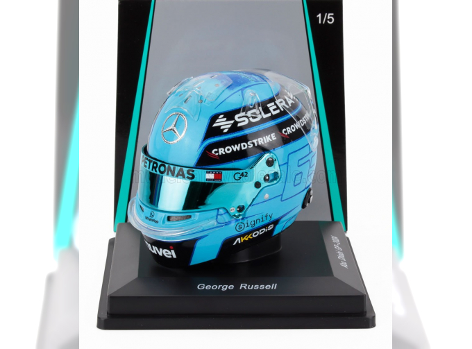 BELL HELMET Casco Helmet F1 George Russell F1 Team Mercedes Amg №63 Abu Dhabi Gp (2024) - See You On Track , Lewis, Light Blue