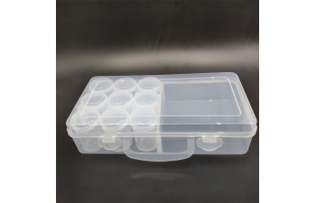 Прозрачный пластиковый ящик с 9 баночками 25.5х12.8х4.5см