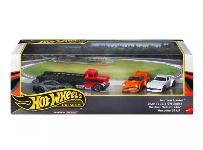 Набор из 4-х моделей: грузовик Horizon Hauler -TOYOTA Gr Supra (2020) - DATSUN 240z - PORSCHE 934