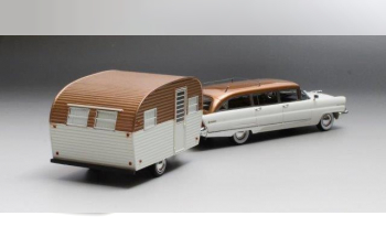 LINCOLN Pioneer Station Wagon with Travel Trailer 1956 White/Copper