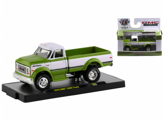 GMC 5500 Pickup Truck 1970, yellow green metallic and bright white