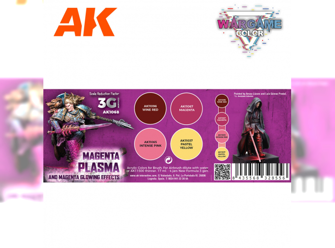 Набор акриловых красок WARGAME COLOR SET. MAGENTA PLASMA AND GLOWING EFFE