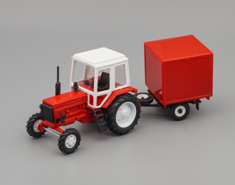 Трактор МТЗ-82 с прицепом Будка, красный / белый