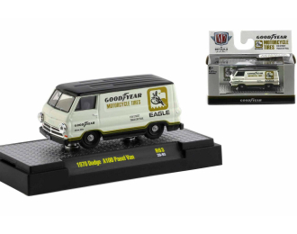 DODGE A100 Panel Van "Goodyear Motorcycle Tires" 1970, Wimbledon White with Black Top and Gold Stripes