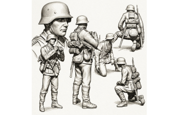 Фигурки Солдаты Вермахта 1939-1945, "Арт расчет#1" (не окрашеные)