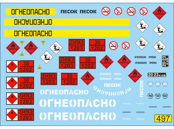 Декаль Маркировка опасных грузов, огнеопасно, бензовозы (белый)